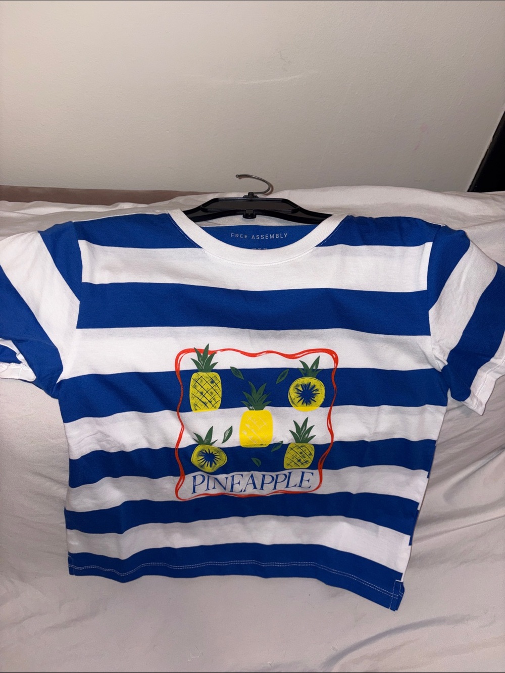 Free Assembly Women's Blue & White Striped Pineapple Graphic Tee
